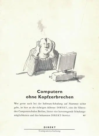 Anzeige »Computern ohne Kopfzerbrechen« mit Karikatur von Michael Sowa